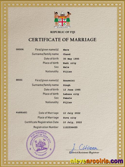 Fiji marriage certificate